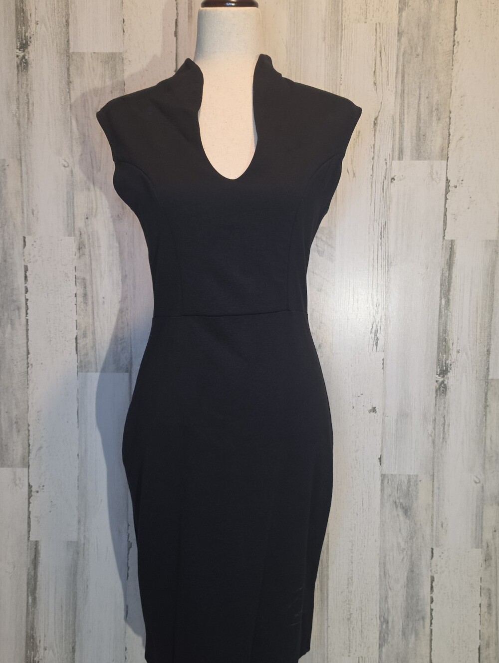 Rolla Coster Women’s Large Black Bodycon Midi Dress Gold Back Zip NWT